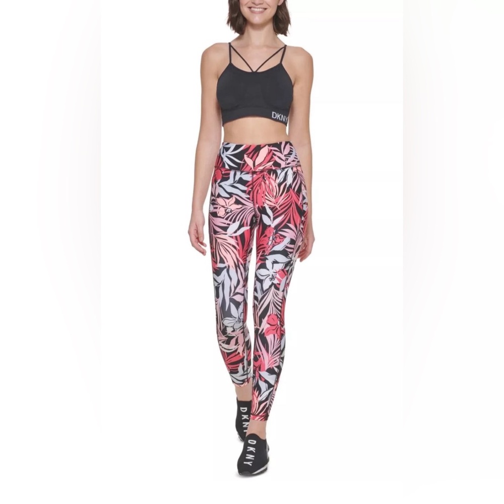 New DKNY Womens Sport Printed 7/8 Leggings High Waisted floral Size XS